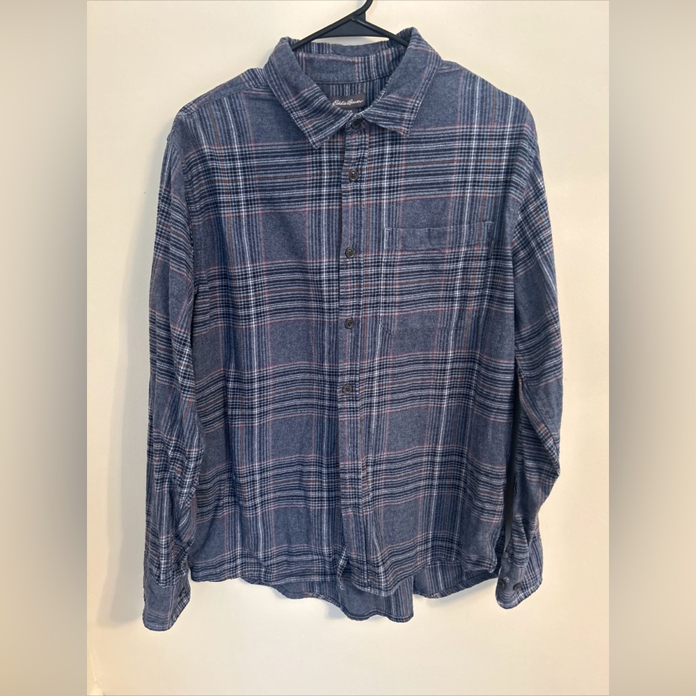 Eddie Bauer Long Sleeve Flannel Button Down Blue Shirt Size‎ Large